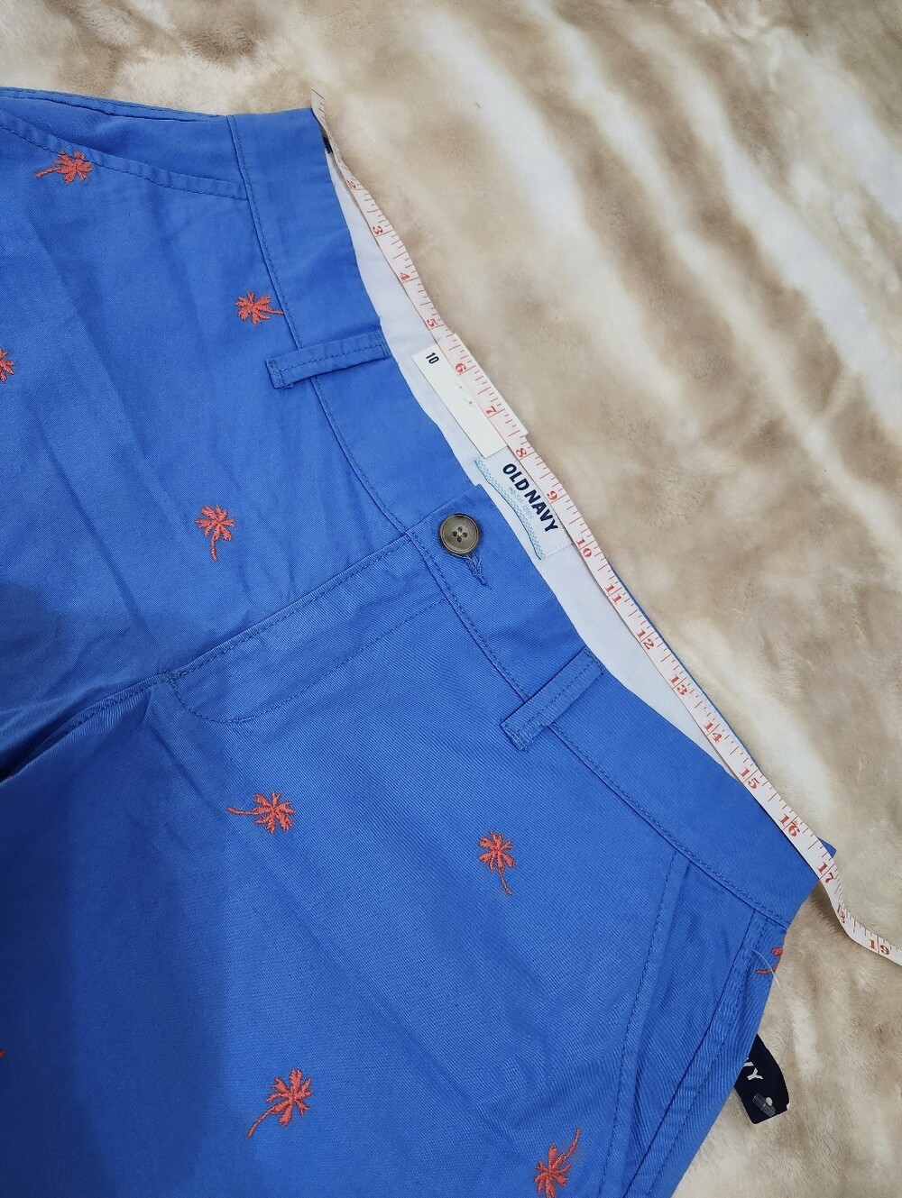 NWT Old Navy Blue Cotton Shorts With Embroidered Orange Palm Trees - Picture 4 of 6